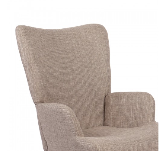 Πολυθρόνα-μπερζέρα Gerlina γκρι-μπεζ ύφασμα με πόδι σε φυσική απόχρωση 71x64x94εκ Υλικό: 100 %  POLYESTER FABRIC - METAL FRAME - FOAM - RUBBERWOOD 393-000004