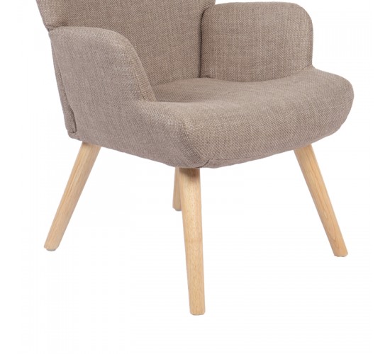 Πολυθρόνα-μπερζέρα Gerlina γκρι-μπεζ ύφασμα με πόδι σε φυσική απόχρωση 71x64x94εκ Υλικό: 100 %  POLYESTER FABRIC - METAL FRAME - FOAM - RUBBERWOOD 393-000004