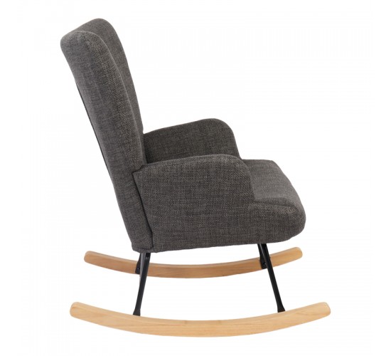 Κουνιστή πολυθρόνα Jianna ανθρακί ύφασμα με πόδι σε φυσική απόχρωση 79x64x89εκ Υλικό: 100 %  POLYESTER FABRIC - METAL FRAME - FOAM - RUBBERWOOD 393-000005