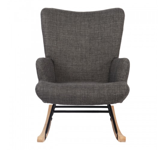 Κουνιστή πολυθρόνα Jianna ανθρακί ύφασμα με πόδι σε φυσική απόχρωση 79x64x89εκ Υλικό: 100 %  POLYESTER FABRIC - METAL FRAME - FOAM - RUBBERWOOD 393-000005