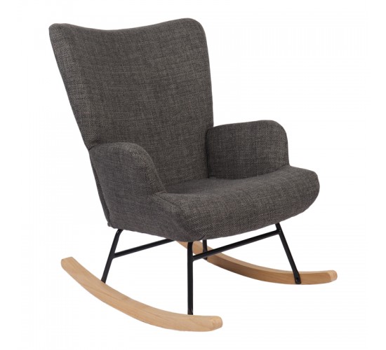 Κουνιστή πολυθρόνα Jianna ανθρακί ύφασμα με πόδι σε φυσική απόχρωση 79x64x89εκ Υλικό: 100 %  POLYESTER FABRIC - METAL FRAME - FOAM - RUBBERWOOD 393-000005