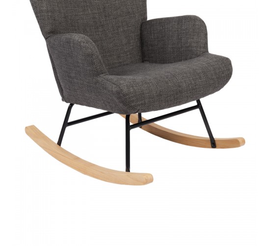 Κουνιστή πολυθρόνα Jianna ανθρακί ύφασμα με πόδι σε φυσική απόχρωση 79x64x89εκ Υλικό: 100 %  POLYESTER FABRIC - METAL FRAME - FOAM - RUBBERWOOD 393-000005