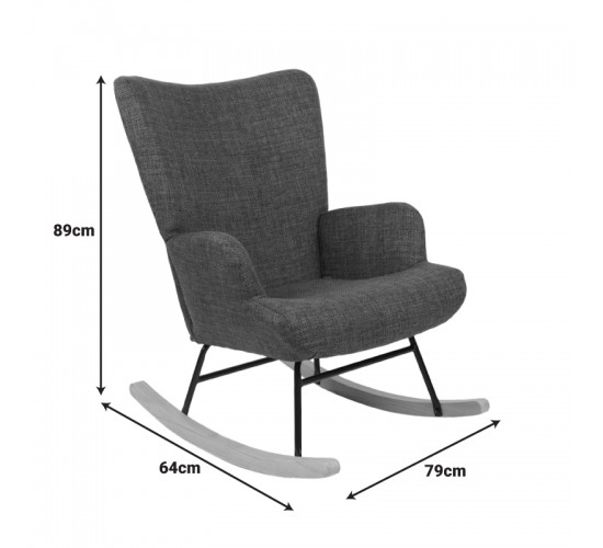 Κουνιστή πολυθρόνα Jianna ανθρακί ύφασμα με πόδι σε φυσική απόχρωση 79x64x89εκ Υλικό: 100 %  POLYESTER FABRIC - METAL FRAME - FOAM - RUBBERWOOD 393-000005