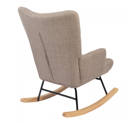 Κουνιστή πολυθρόνα Jianna γκρι-μπεζ ύφασμα με πόδι σε φυσική απόχρωση 79x64x89εκ Υλικό: 100 %  POLYESTER FABRIC - METAL FRAME - FOAM - RUBBERWOOD 393-000007