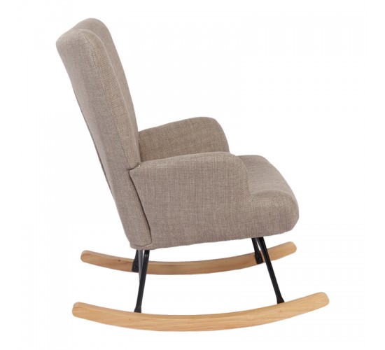 Κουνιστή πολυθρόνα Jianna γκρι-μπεζ ύφασμα με πόδι σε φυσική απόχρωση 79x64x89εκ Υλικό: 100 %  POLYESTER FABRIC - METAL FRAME - FOAM - RUBBERWOOD 393-000007