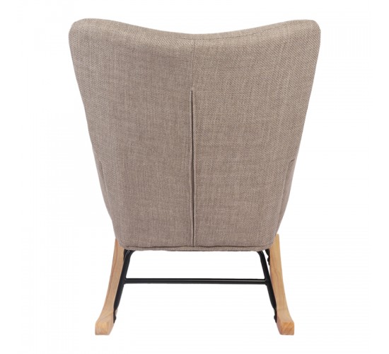 Κουνιστή πολυθρόνα Jianna γκρι-μπεζ ύφασμα με πόδι σε φυσική απόχρωση 79x64x89εκ Υλικό: 100 %  POLYESTER FABRIC - METAL FRAME - FOAM - RUBBERWOOD 393-000007