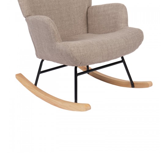 Κουνιστή πολυθρόνα Jianna γκρι-μπεζ ύφασμα με πόδι σε φυσική απόχρωση 79x64x89εκ Υλικό: 100 %  POLYESTER FABRIC - METAL FRAME - FOAM - RUBBERWOOD 393-000007