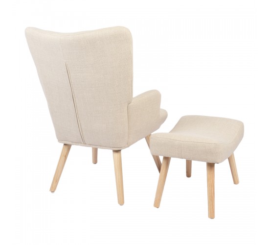 Πολυθρόνα-μπερζέρα με υποπόδιο Gerlina κρεμ ύφασμα με πόδι σε φυσική απόχρωση 71x64x94εκ Υλικό: 100 %  POLYESTER FABRIC - METAL FRAME - FOAM - RUBBERWOOD 393-000008