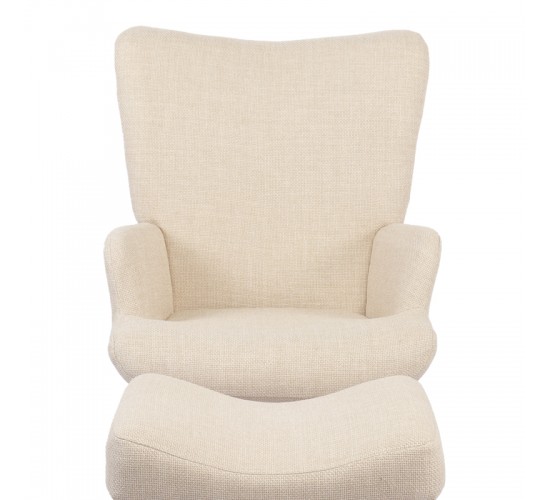 Πολυθρόνα-μπερζέρα με υποπόδιο Gerlina κρεμ ύφασμα με πόδι σε φυσική απόχρωση 71x64x94εκ Υλικό: 100 %  POLYESTER FABRIC - METAL FRAME - FOAM - RUBBERWOOD 393-000008