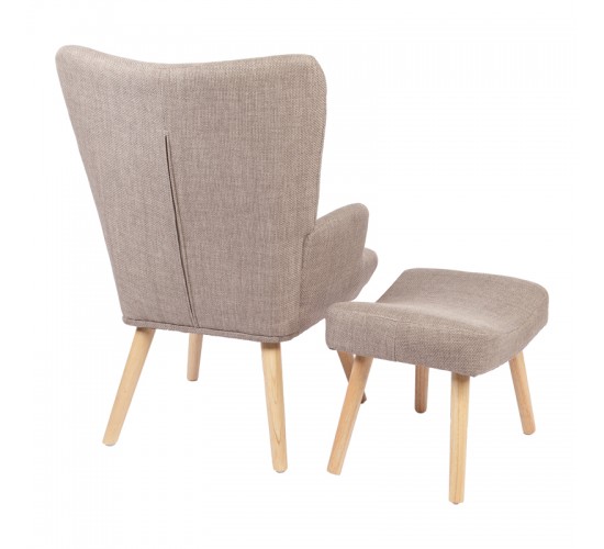 Πολυθρόνα-μπερζέρα με υποπόδιο Gerlina γκρι-μπεζ ύφασμα με πόδι σε φυσική απόχρωση 71x64x94εκ Υλικό: 100 %  POLYESTER FABRIC - METAL FRAME - FOAM - RUBBERWOOD 393-000009