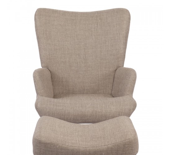 Πολυθρόνα-μπερζέρα με υποπόδιο Gerlina γκρι-μπεζ ύφασμα με πόδι σε φυσική απόχρωση 71x64x94εκ Υλικό: 100 %  POLYESTER FABRIC - METAL FRAME - FOAM - RUBBERWOOD 393-000009