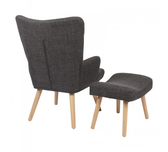 Πολυθρόνα-μπερζέρα με υποπόδιο Gerlina ανθρακί ύφασμα με πόδι σε φυσική απόχρωση 71x64x94εκ Υλικό: 100 %  POLYESTER FABRIC - METAL FRAME - FOAM - RUBBERWOOD 393-000010