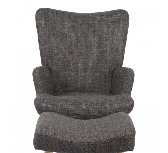 Πολυθρόνα-μπερζέρα με υποπόδιο Gerlina ανθρακί ύφασμα με πόδι σε φυσική απόχρωση 71x64x94εκ Υλικό: 100 %  POLYESTER FABRIC - METAL FRAME - FOAM - RUBBERWOOD 393-000010