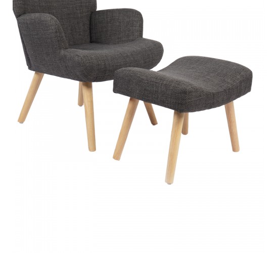 Πολυθρόνα-μπερζέρα με υποπόδιο Gerlina ανθρακί ύφασμα με πόδι σε φυσική απόχρωση 71x64x94εκ Υλικό: 100 %  POLYESTER FABRIC - METAL FRAME - FOAM - RUBBERWOOD 393-000010