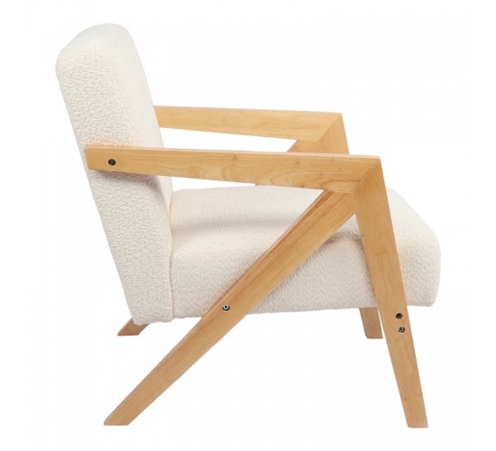 Πολυθρόνα Garifa λευκό ύφασμα με πόδι σε φυσική απόχρωση 79x75x75εκ Υλικό: 100 %  POLYESTER FABRIC - WOODEN FRAME - FOAM - RUBBERWOOD 393-000015