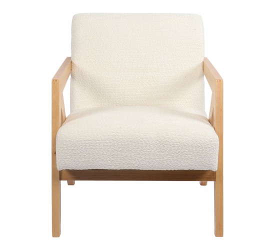 Πολυθρόνα Garifa λευκό ύφασμα με πόδι σε φυσική απόχρωση 79x75x75εκ Υλικό: 100 %  POLYESTER FABRIC - WOODEN FRAME - FOAM - RUBBERWOOD 393-000015