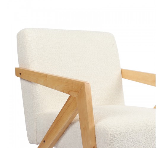 Πολυθρόνα Garifa λευκό ύφασμα με πόδι σε φυσική απόχρωση 79x75x75εκ Υλικό: 100 %  POLYESTER FABRIC - WOODEN FRAME - FOAM - RUBBERWOOD 393-000015