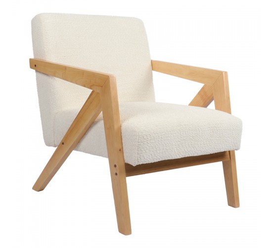 Πολυθρόνα Garifa λευκό ύφασμα με πόδι σε φυσική απόχρωση 79x75x75εκ Υλικό: 100 %  POLYESTER FABRIC - WOODEN FRAME - FOAM - RUBBERWOOD 393-000015