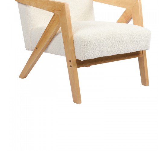 Πολυθρόνα Garifa λευκό ύφασμα με πόδι σε φυσική απόχρωση 79x75x75εκ Υλικό: 100 %  POLYESTER FABRIC - WOODEN FRAME - FOAM - RUBBERWOOD 393-000015