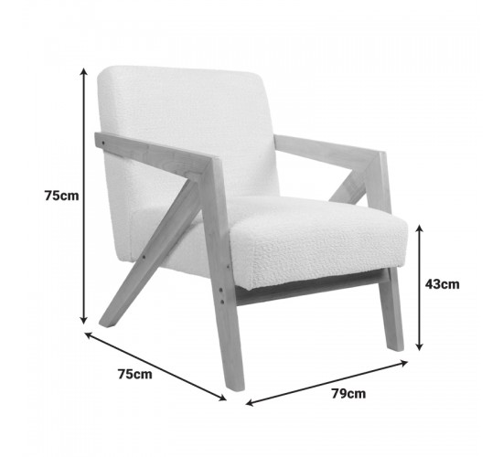 Πολυθρόνα Garifa λευκό ύφασμα με πόδι σε φυσική απόχρωση 79x75x75εκ Υλικό: 100 %  POLYESTER FABRIC - WOODEN FRAME - FOAM - RUBBERWOOD 393-000015