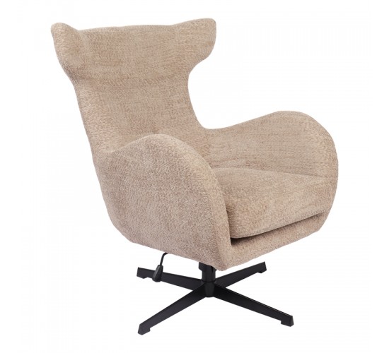 Πολυθρόνα Zefrina περιστρεφόμενη μπεζ ύφασμα με βάση σε μαύρη απόχρωση 82x77x99εκ Υλικό: 100 %  POLYESTER FABRIC -  FOAM - METAL 393-000019