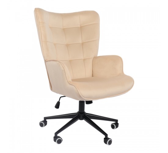 Πολυθρόνα-μπερζέρα Lobima περιστρεφόμενη κρεμ βελούδο με βάση σε μαύρη απόχρωση 71x68x104εκ Υλικό: 100 %  POLYESTER FABRIC -  FOAM - METAL 393-000020