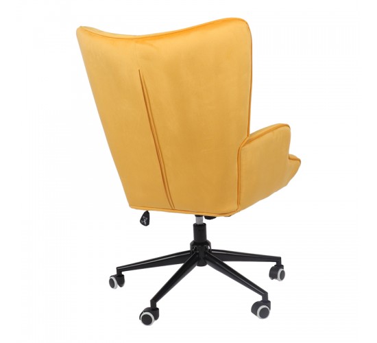 Πολυθρόνα-μπερζέρα Lobima περιστρεφόμενη κίτρινο βελούδο με βάση σε μαύρη απόχρωση 71x68x104εκ Υλικό: 100 %  POLYESTER VELVET FABRIC -  FOAM - METAL 393-000022