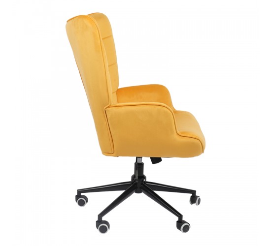 Πολυθρόνα-μπερζέρα Lobima περιστρεφόμενη κίτρινο βελούδο με βάση σε μαύρη απόχρωση 71x68x104εκ Υλικό: 100 %  POLYESTER VELVET FABRIC -  FOAM - METAL 393-000022