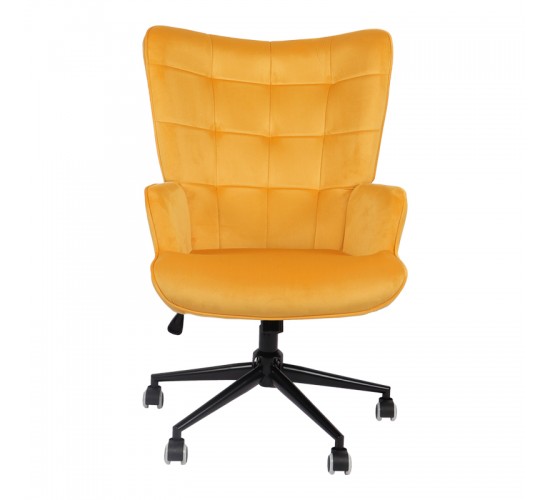 Πολυθρόνα-μπερζέρα Lobima περιστρεφόμενη κίτρινο βελούδο με βάση σε μαύρη απόχρωση 71x68x104εκ Υλικό: 100 %  POLYESTER VELVET FABRIC -  FOAM - METAL 393-000022