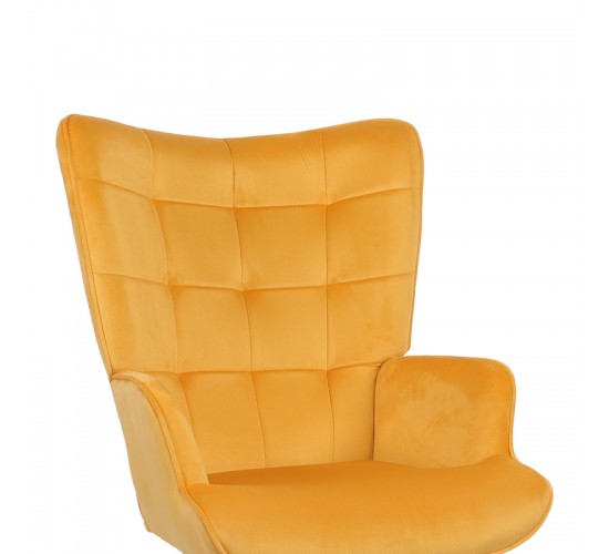 Πολυθρόνα-μπερζέρα Lobima περιστρεφόμενη κίτρινο βελούδο με βάση σε μαύρη απόχρωση 71x68x104εκ Υλικό: 100 %  POLYESTER VELVET FABRIC -  FOAM - METAL 393-000022