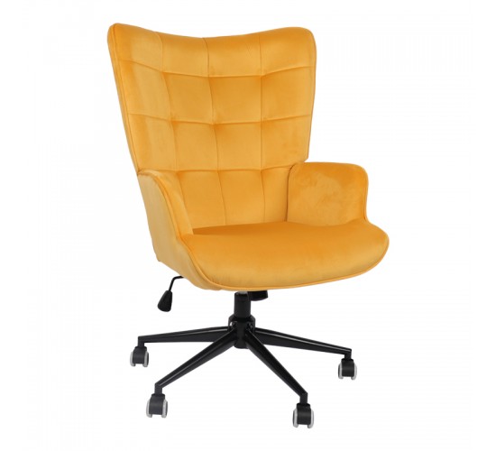 Πολυθρόνα-μπερζέρα Lobima περιστρεφόμενη κίτρινο βελούδο με βάση σε μαύρη απόχρωση 71x68x104εκ Υλικό: 100 %  POLYESTER VELVET FABRIC -  FOAM - METAL 393-000022