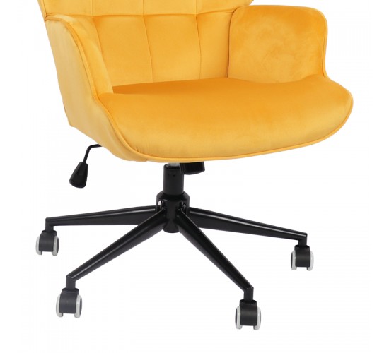 Πολυθρόνα-μπερζέρα Lobima περιστρεφόμενη κίτρινο βελούδο με βάση σε μαύρη απόχρωση 71x68x104εκ Υλικό: 100 %  POLYESTER VELVET FABRIC -  FOAM - METAL 393-000022