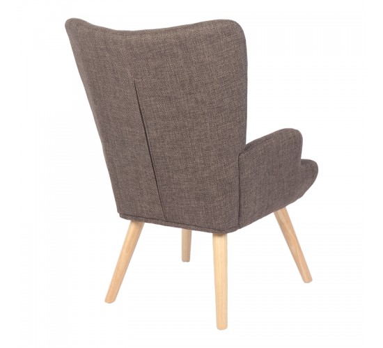 Πολυθρόνα-μπερζέρα Gerlina καφέ ύφασμα με πόδι σε φυσική απόχρωση 71x64x94εκ Υλικό: 100 %  POLYESTER FABRIC - METAL FRAME - FOAM - RUBBERWOOD 393-000027