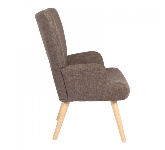 Πολυθρόνα-μπερζέρα Gerlina καφέ ύφασμα με πόδι σε φυσική απόχρωση 71x64x94εκ Υλικό: 100 %  POLYESTER FABRIC - METAL FRAME - FOAM - RUBBERWOOD 393-000027