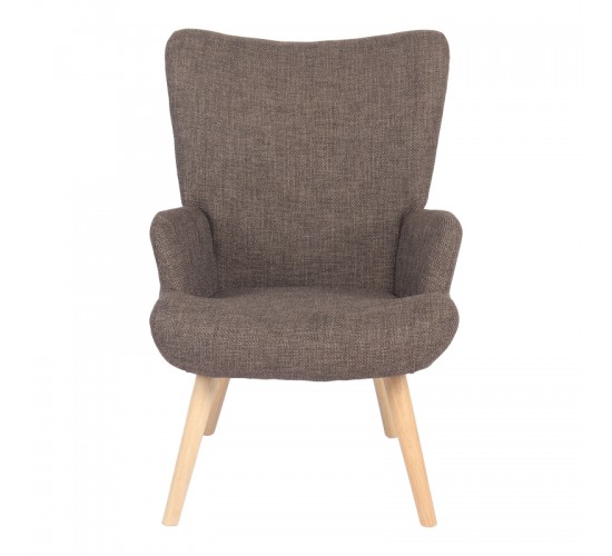 Πολυθρόνα-μπερζέρα Gerlina καφέ ύφασμα με πόδι σε φυσική απόχρωση 71x64x94εκ Υλικό: 100 %  POLYESTER FABRIC - METAL FRAME - FOAM - RUBBERWOOD 393-000027