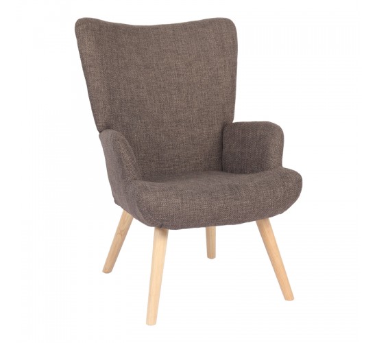 Πολυθρόνα-μπερζέρα Gerlina καφέ ύφασμα με πόδι σε φυσική απόχρωση 71x64x94εκ Υλικό: 100 %  POLYESTER FABRIC - METAL FRAME - FOAM - RUBBERWOOD 393-000027