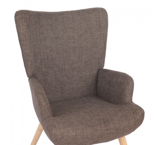 Πολυθρόνα-μπερζέρα Gerlina καφέ ύφασμα με πόδι σε φυσική απόχρωση 71x64x94εκ Υλικό: 100 %  POLYESTER FABRIC - METAL FRAME - FOAM - RUBBERWOOD 393-000027