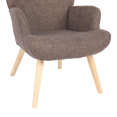 Πολυθρόνα-μπερζέρα Gerlina καφέ ύφασμα με πόδι σε φυσική απόχρωση 71x64x94εκ Υλικό: 100 %  POLYESTER FABRIC - METAL FRAME - FOAM - RUBBERWOOD 393-000027