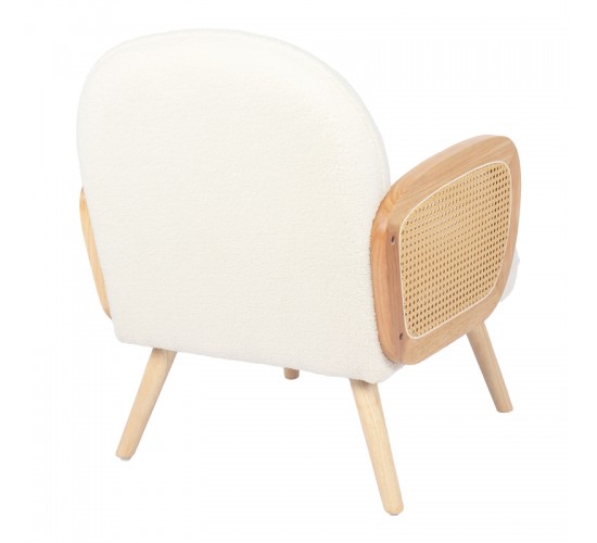 Πολυθρόνα Stedy λευκό μπουκλέ ύφασμα με πόδι σε φυσική απόχρωση 78x64x82εκ Υλικό: 100 %  POLYESTER FABRIC - METAL FRAME - FOAM - RUBBERWOOD 393-000028