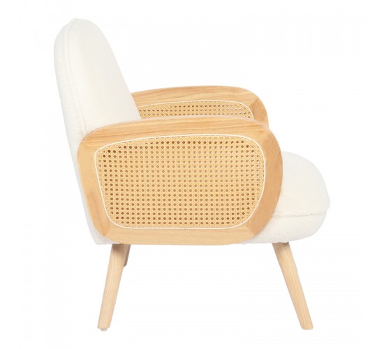 Πολυθρόνα Stedy λευκό μπουκλέ ύφασμα με πόδι σε φυσική απόχρωση 78x64x82εκ Υλικό: 100 %  POLYESTER FABRIC - METAL FRAME - FOAM - RUBBERWOOD 393-000028