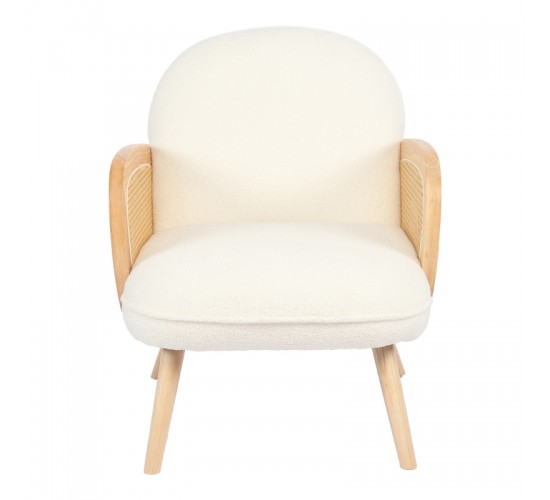 Πολυθρόνα Stedy λευκό μπουκλέ ύφασμα με πόδι σε φυσική απόχρωση 78x64x82εκ Υλικό: 100 %  POLYESTER FABRIC - METAL FRAME - FOAM - RUBBERWOOD 393-000028