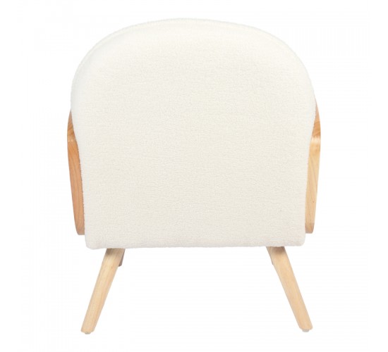 Πολυθρόνα Stedy λευκό μπουκλέ ύφασμα με πόδι σε φυσική απόχρωση 78x64x82εκ Υλικό: 100 %  POLYESTER FABRIC - METAL FRAME - FOAM - RUBBERWOOD 393-000028