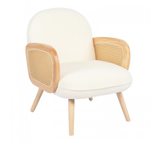 Πολυθρόνα Stedy λευκό μπουκλέ ύφασμα με πόδι σε φυσική απόχρωση 78x64x82εκ Υλικό: 100 %  POLYESTER FABRIC - METAL FRAME - FOAM - RUBBERWOOD 393-000028