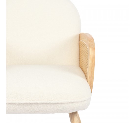 Πολυθρόνα Stedy λευκό μπουκλέ ύφασμα με πόδι σε φυσική απόχρωση 78x64x82εκ Υλικό: 100 %  POLYESTER FABRIC - METAL FRAME - FOAM - RUBBERWOOD 393-000028