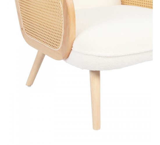 Πολυθρόνα Stedy λευκό μπουκλέ ύφασμα με πόδι σε φυσική απόχρωση 78x64x82εκ Υλικό: 100 %  POLYESTER FABRIC - METAL FRAME - FOAM - RUBBERWOOD 393-000028