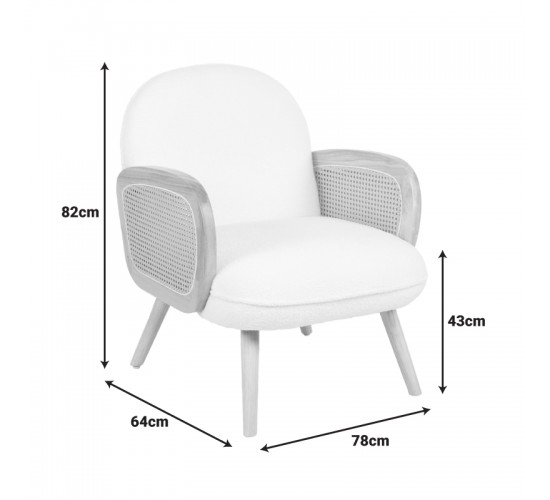 Πολυθρόνα Stedy λευκό μπουκλέ ύφασμα με πόδι σε φυσική απόχρωση 78x64x82εκ Υλικό: 100 %  POLYESTER FABRIC - METAL FRAME - FOAM - RUBBERWOOD 393-000028