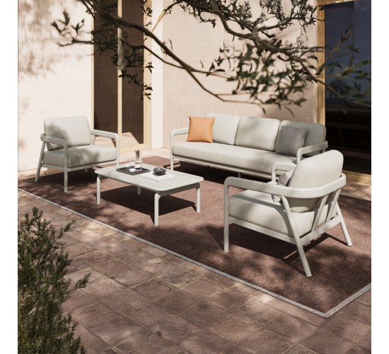 Σαλόνι εξωτερικού χώρου Marlena μπεζ αλουμίνιο με ύφασμα σε απόχρωση ανοιχτό γκρι Υλικό: ALUMINUM - FABRIC - PP COTTON - SPONGE 394-000001