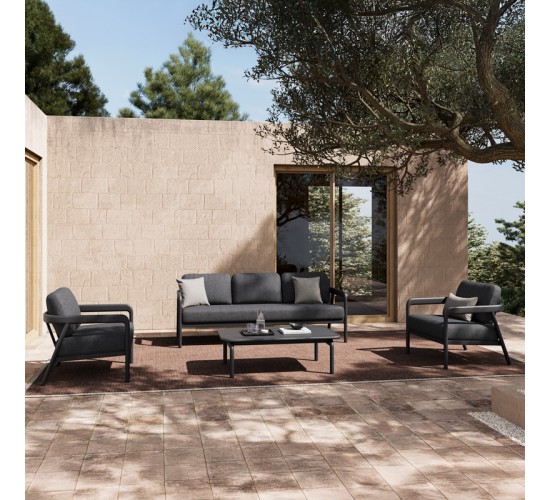 Σαλόνι εξωτερικού χώρου Marlena ανθρακί αλουμίνιο με ύφασμα σε ανθρακί απόχρωση Υλικό: ALUMINUM - FABRIC - PP COTTON - SPONGE 394-000002