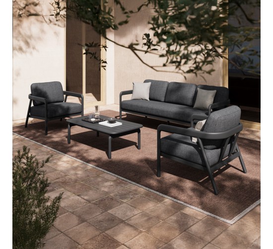 Σαλόνι εξωτερικού χώρου Marlena ανθρακί αλουμίνιο με ύφασμα σε ανθρακί απόχρωση Υλικό: ALUMINUM - FABRIC - PP COTTON - SPONGE 394-000002