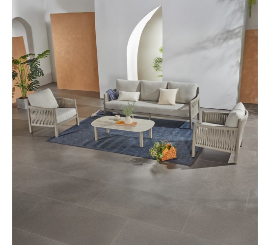 Σαλόνι εξωτερικού χώρου Feralda μπεζ αλουμίνιο-rope με ύφασμα σε απόχρωση ανοιχτό γκρι Υλικό: ALUMINUM - FABRIC - PP COTTON - SPONGE - GLASS - POLYESTER ROPE 394-000005